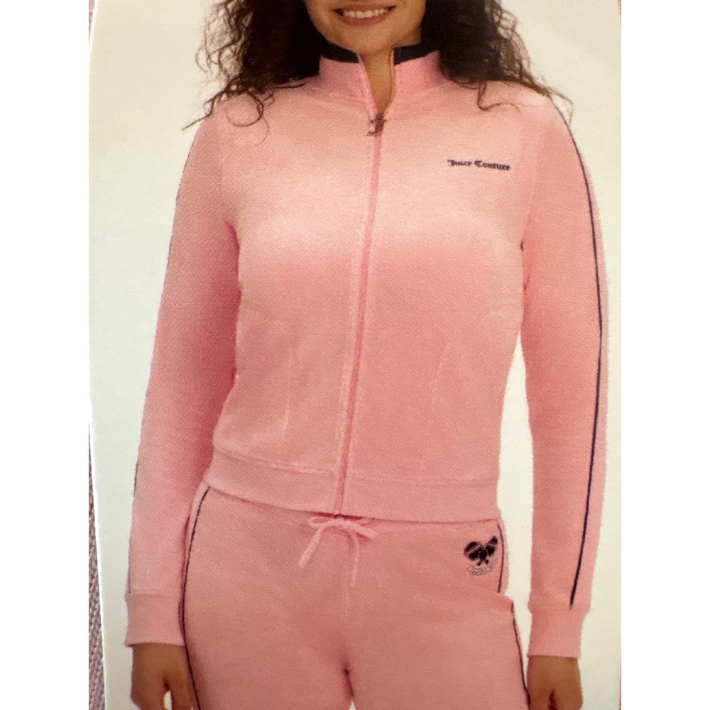 Juicy Couture Pink Velour Track Jacket Large Juicy Anyone Pickleball Graphic NWT